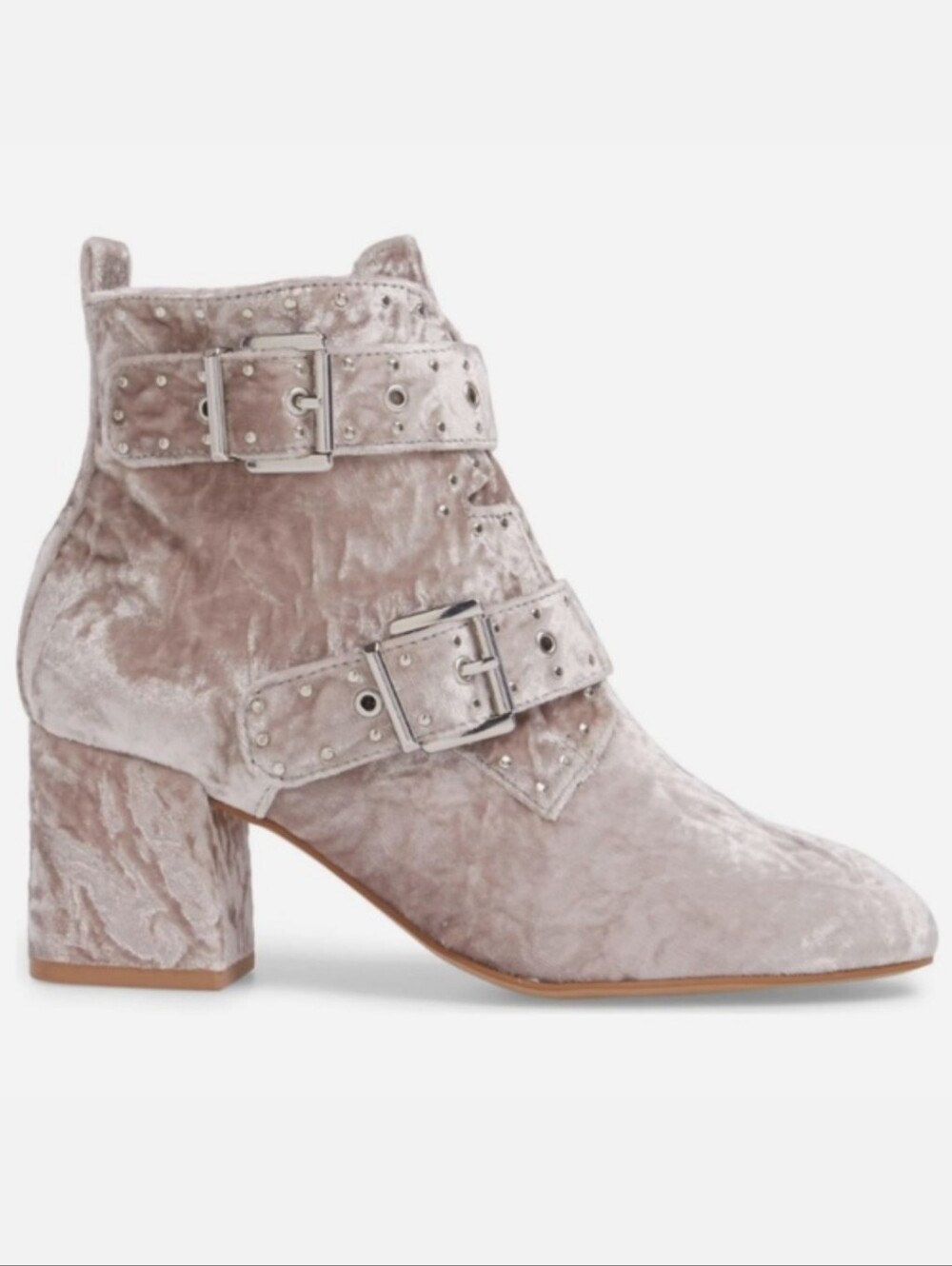 Rebecca Minkoff Logan Taupe Crushed Velvet Moto Ankle Boots